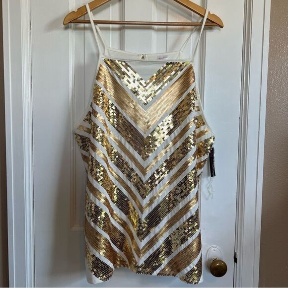 No Boundaries Gold and White Sequin Camisole Top - Picture 1 of 7